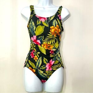 L.L. Bean Swim Bathing Suit One Piece Tropical Hawaiian Floral Made in Canada 10